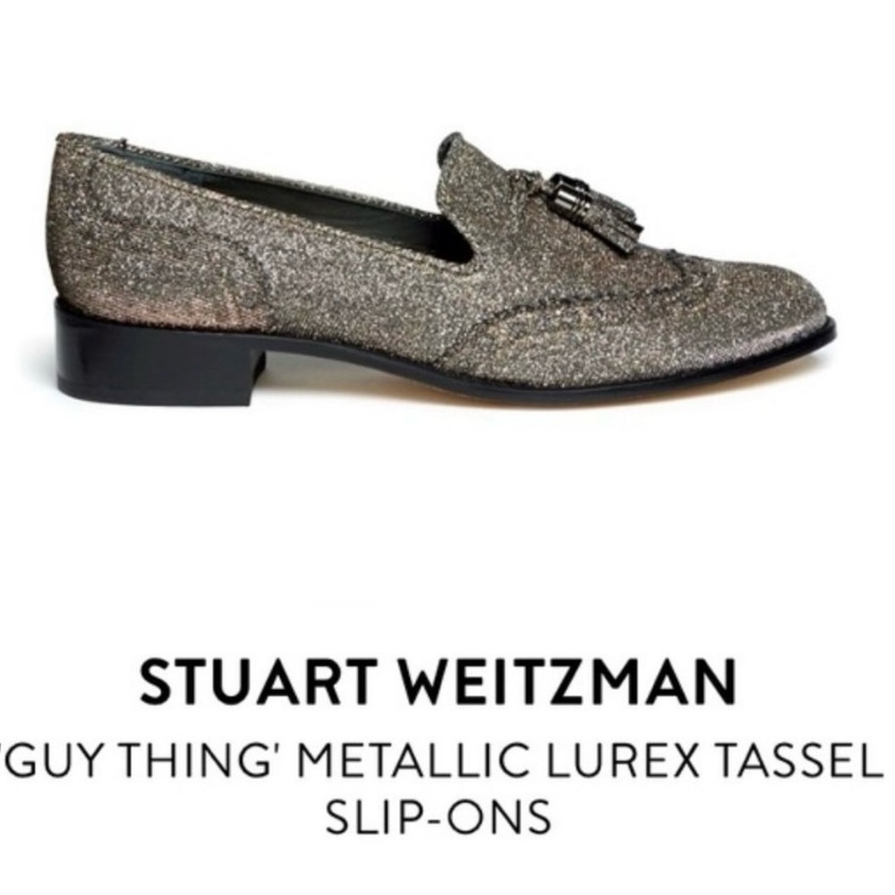Stuart Weitzman Guy Thing Metallic Lurex Tassel Loafers - Picture 3 of 15